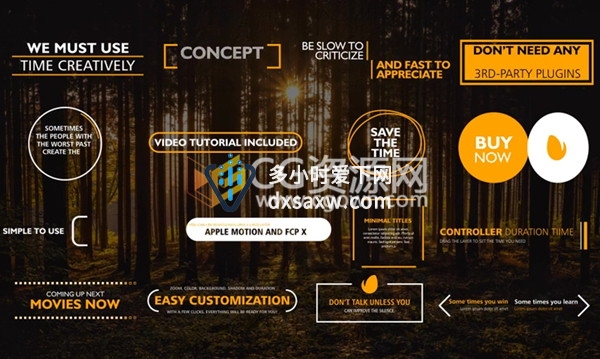 FCPX插件16种现代文字标题字幕动画带视频使用教程