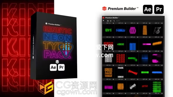 Kinetic Neon Typo Pack AE/PR模板脚本预设包122种霓虹发光文字标题动画
