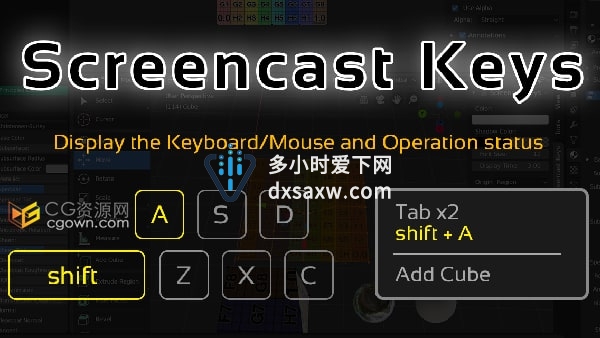 Screencast Keys v3.7 Blender插件显示键盘/鼠标和操作状态