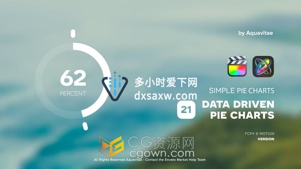 FCPX插件-26个简约数据图表模板图形分析饼图进度读取圆圈屏幕可视化