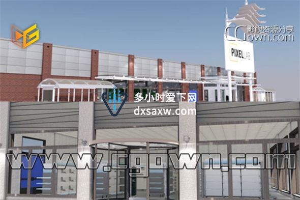 C4D模型预设 完整超市或零售店场景模型带贴图材质 室内外建筑器材