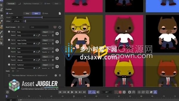 C4D插件Asset Juggler v1.3 资产组合变形展示工具带教程