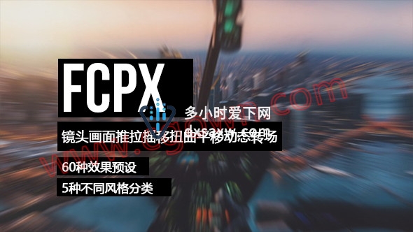 FCPX转场插件60种镜头画面推拉摇移扭曲平移动态转场