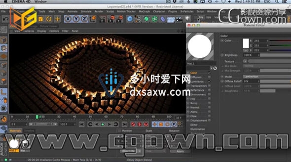 C4D教程 应用Mograph材质效果器和颜色克隆创建方块波浪翻转运动图形动画