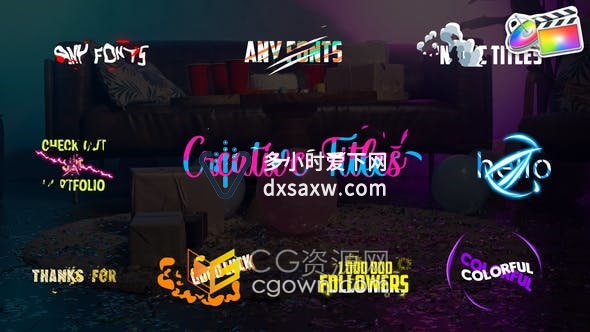 FCPX插件-创意卡通烟雾能量图形动画文字标题视频字幕10种