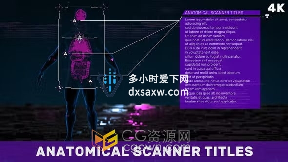 AE模板-3D解剖主题场景解剖扫描仪注释标题HUD UI粒子动画