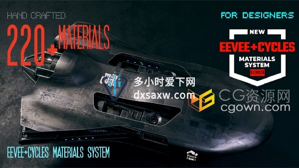 Blender插件Eevee + Cycles Materials System V9.1 220多种材质纹理贴图系统