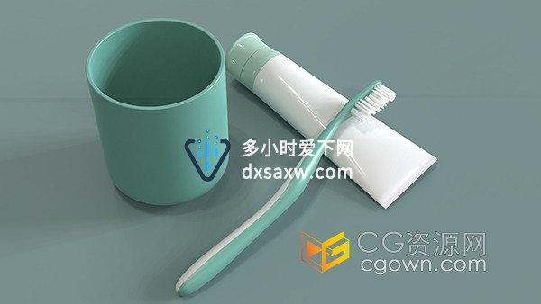 蓝色简约家庭洗漱用品C4D三维模型