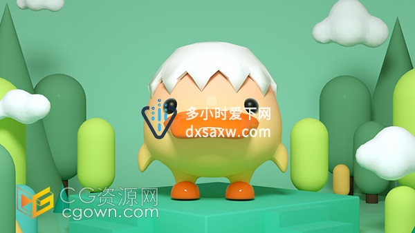 三维可爱鸭子蛋壳卡通角色形象C4D模型