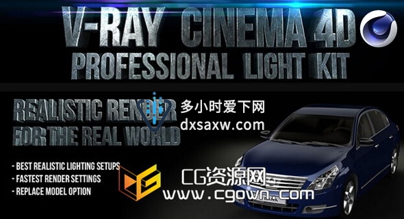 Cinema 4D专业灯光照明渲染预设包 Cinema4dtutorial Vray C4d Proffessional Light Kit