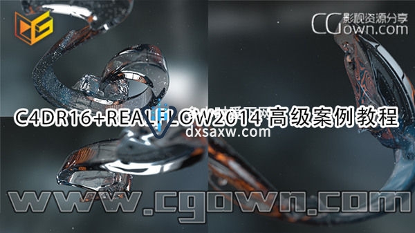 C4DR16+Realflow2014高级案例教程 流体广告案例水花演绎形成标志动画效果