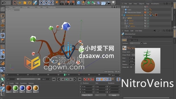 C4D插件-Nitro4D NitroVeins v1.3植物树叶枝干分支建模工具