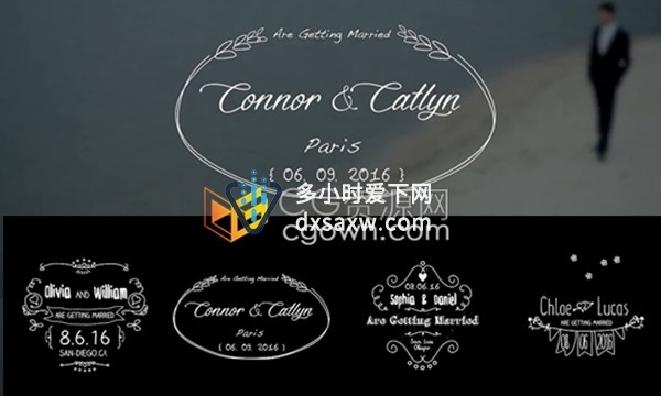 FCPX插件8种卡通手绘风格标签字幕婚礼视频文字标题动画预设