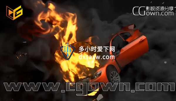 C4D教程 结合TurbulenceFD模拟汽车受力后爆炸烟火焰合成教程