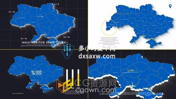 Ukraine Map AE模板乌克兰国家地图图形动画效果视频