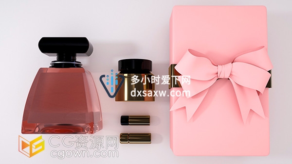少女高端清新粉色香水化妆品套装C4D模型