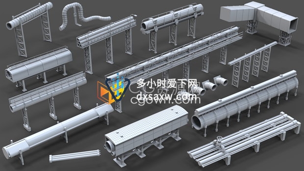 3D模型-15个城市建筑工业管道外观文件格式MAX,FBX,OBJ,STL,Blend