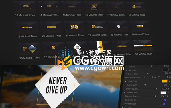 插件FCPX Minimal Titles 30组4K分辨率简洁文字标题字幕条动画