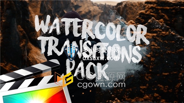 FCPX插件18种水彩油墨遮罩蒙板动画视频转场效果Watercolor Transitions