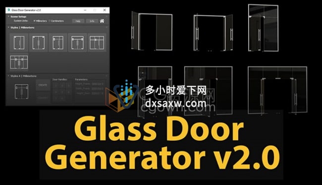 Glass Door Generator v2.0 3ds Max插件创建三维玻璃门折叠门模型生成器