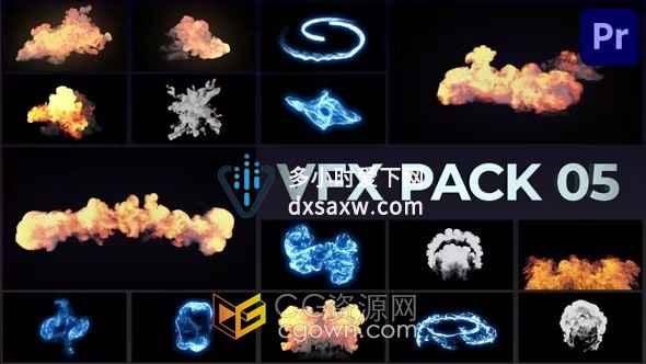 PR模板-爆炸能量火焰薄雾蒸汽粒子逼真元素效果VFX Elements Pack