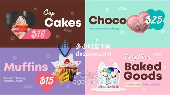 FCPX插件-10组场景设计动画介绍烘焙食品菜单制作幻灯片模板