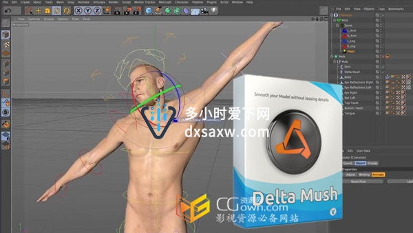 C4D R17插件 Valkaari DeltaMush v1.0 角色绑定骨架权重绘制助手