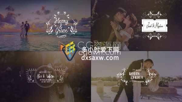 FCPX插件40组婚礼徽章标题小清新线条图形视频字幕文字动画