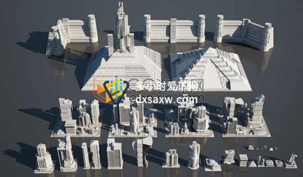 科幻现代城市景观建筑楼房3D模型文件MAX/FBX/OBJ格式下载