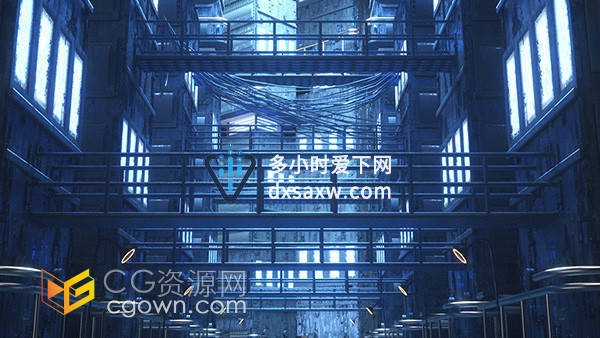 蓝色系赛博朋克科技城市建筑三维C4D模型