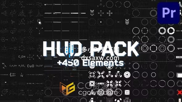 PR模板-450多种高科技HUD元素动画HUD Pack 第 6 部分