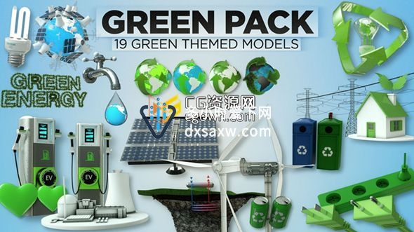 Cinema 4D绿色地球环保主题3D模型库预设文件 The Pixel Lab – 3D Green Pack