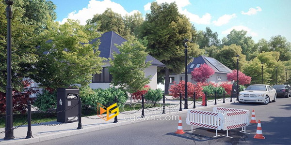 城市街道装备3D模型交通灯标志车站长椅路灯MAX/C4D/OBJ/FBX格式下载