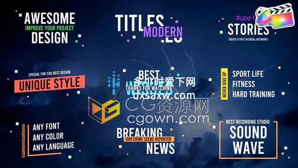 Modern Titles FCPX插件9组现代社交媒体视频字幕文字标题动画