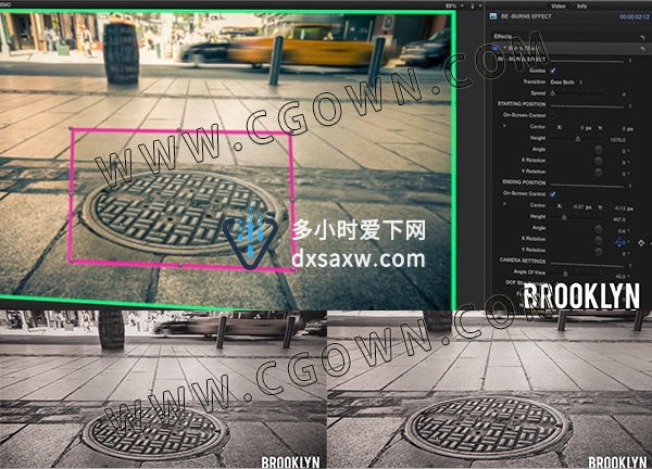 FCPX插件-静态图像照片快速制作摄像机微动画缩放平移扭曲效果