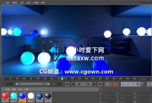 C4D工程-漂亮发光材质的小球文本包装带动