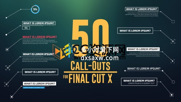 Motion模板FCPX插件50组高科技呼叫指示线介绍产品信息图表标志动画
