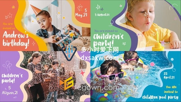FCPX插件-10组卡通图形场景动画制作儿童庆祝幻灯片活动宣传视频