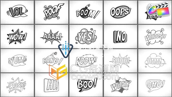 FCPX插件黑白漫画风格标题视频字幕动画20种预设
