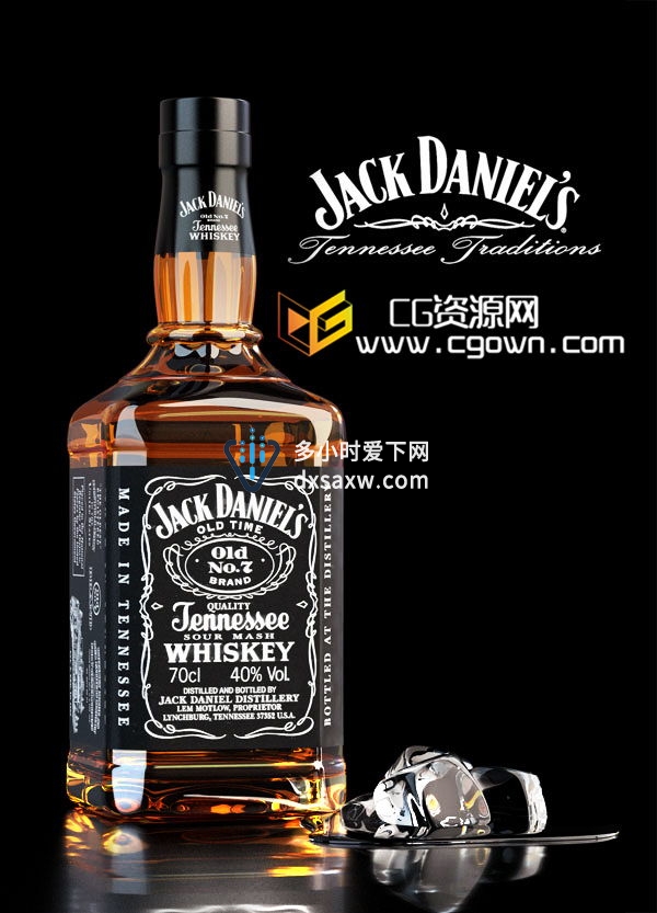 C4D模型-Jack Daniel’s Bottle酒3D模型+带漂亮材质