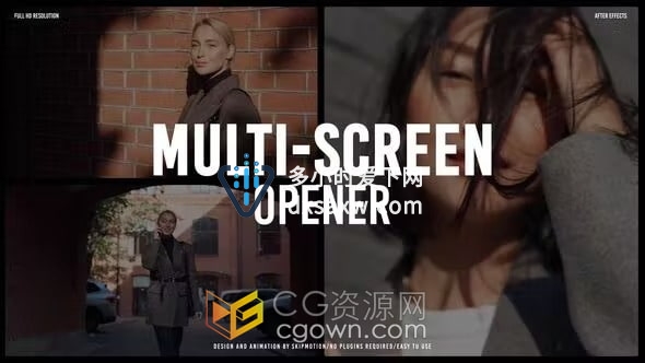 AE模板-时尚街拍动感模特视频广告分屏动画展示Multi-Screen Slideshow