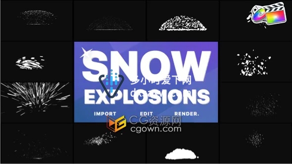 FCPX插件-12组卡通手绘爆炸雪花飞雪球雪堆元素动画Snow Explosions