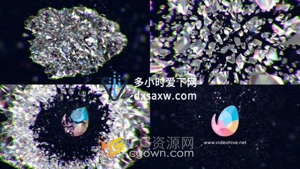 奢华珠宝钻石水晶爆炸标志3D动画片头-AE LOGO模板