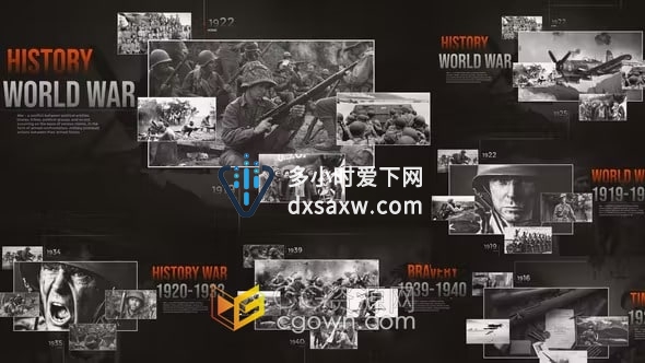 战争幻灯片AE模板制作铭记历史勿忘国耻主题宣传视频相册