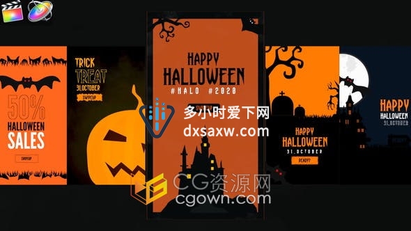 Halloween FCPX插件5组万圣节贺卡主题宣传短视频