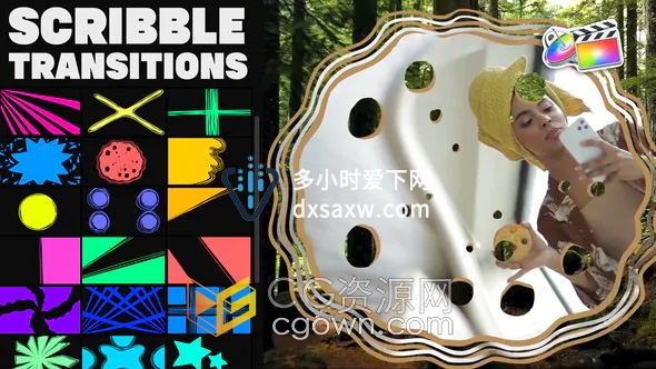 Scribble Transitions FCPX插件20种手绘卡通涂鸦MG图形视频转场
