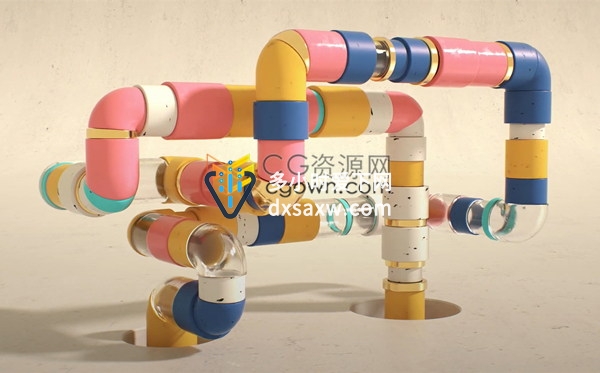 C4D搭配Octane渲染器与Python脚本制作无限循环管道动画含工程