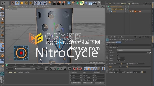 C4D插件-Nitro4D NitroCycle v1.2 打孔制作管道连接挖洞工具