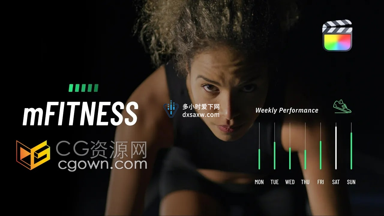 mFitness FCPX插件106组计数器信息图表体育健身训练数据图标动画