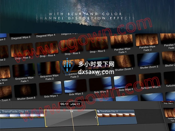 FCPX插件TranShadow 50种预设阴影渐变衰减黑场视频转场过渡效果